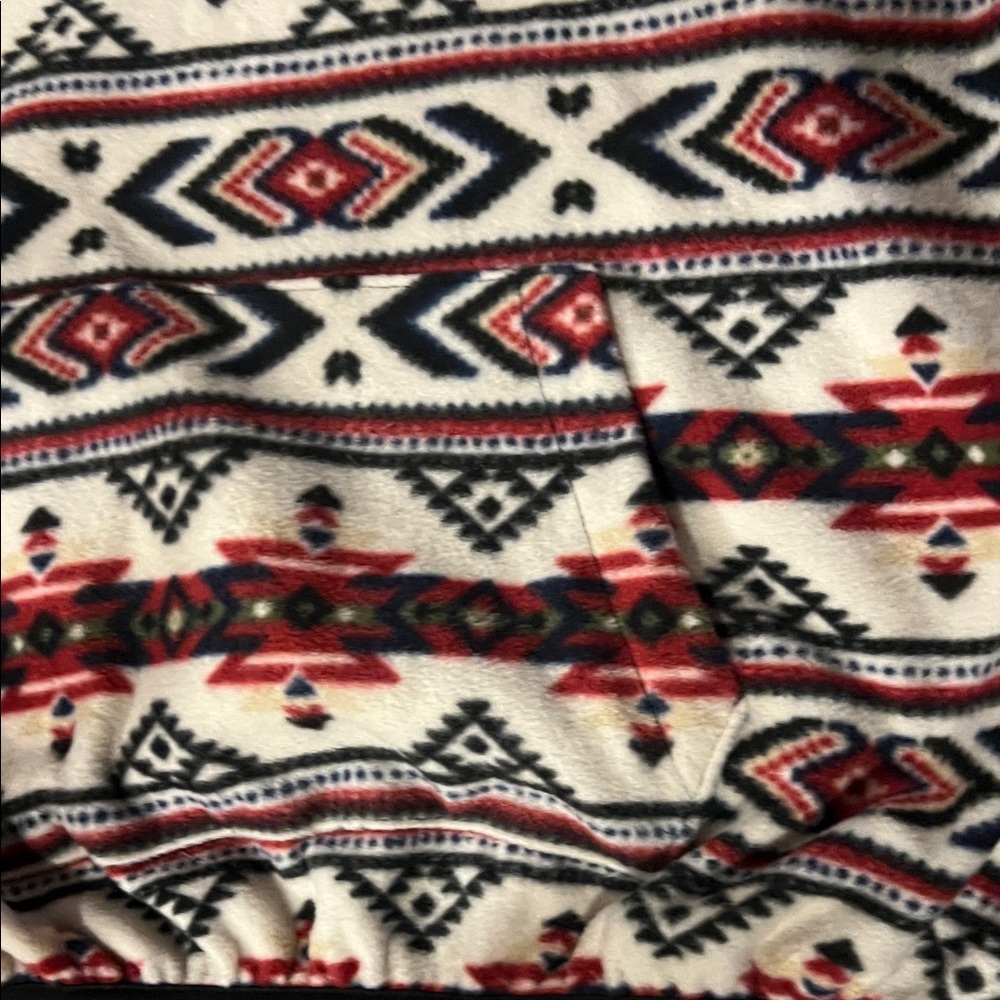 No Boundaries Women's Zip-Up Aztec Fleece Pullover - Red, Black & White - Picture 3 of 7